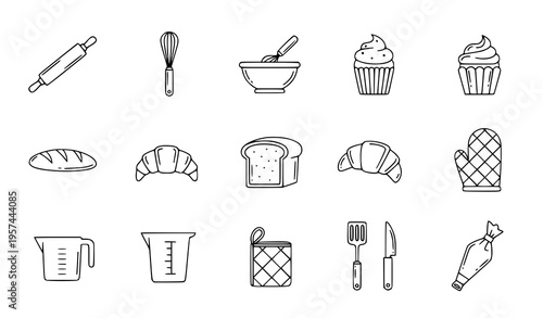 Baking and pastry editable stroke outline icon set flat vector illustration isolated on white background