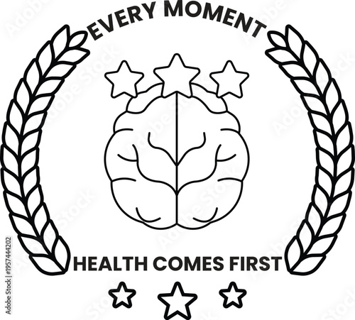 Brain centers surrounded by stars and laurel wreath