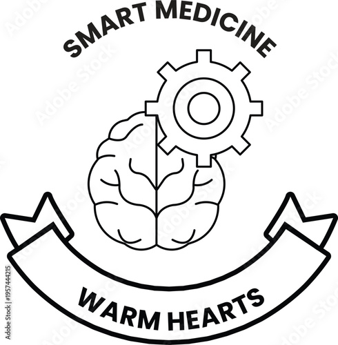Brain merges with a gear, symbolizing smart medicine