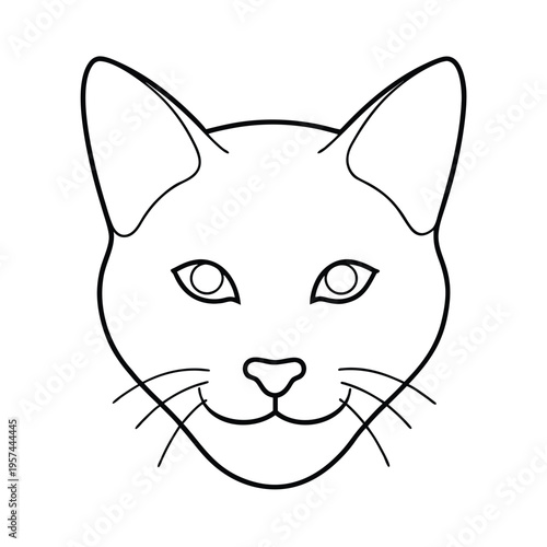 Cat face outline drawing, simple feline head, front view, cute pet illustration