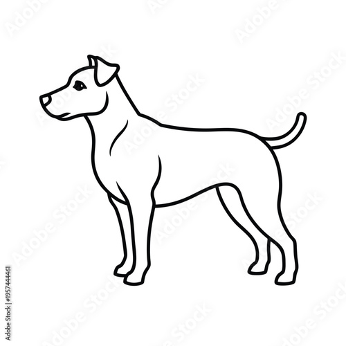 Alert dog standing, outline illustration of loyal pet