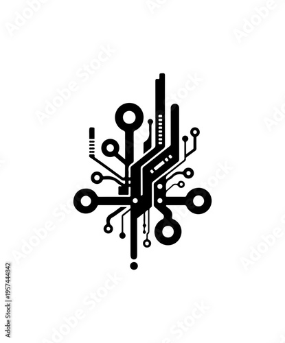 Silhouette of a futuristic circuit board design