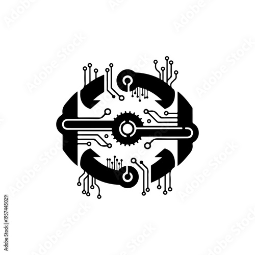 Silhouette of a futuristic robotic head with circuit board design