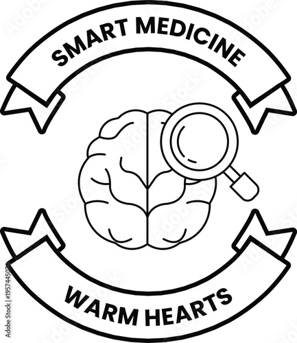 Simple line drawing of brain and magnifying glass
