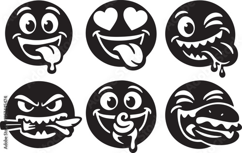 Funny tasty emoji face for food lovers, snack reactions and messaging interface use