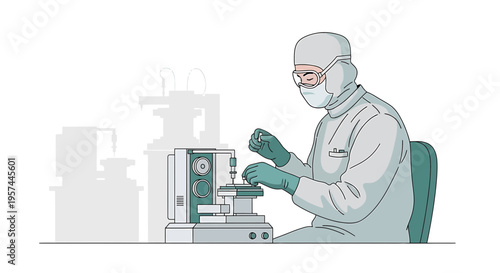 Scientist in cleanroom working with advanced laboratory equipment