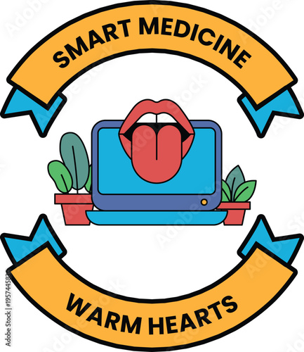 Black-and-white logo features a stylized tongue protruding from a laptop screen