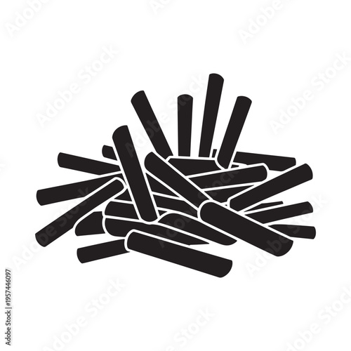 A simple black and white illustration of a pile of french fries