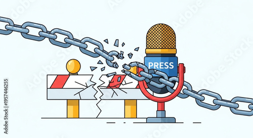 Press Freedom Concept Vector with Microphone Breaking Chains Symbolizing Freedom of Speech and Anti Censorship Illustration