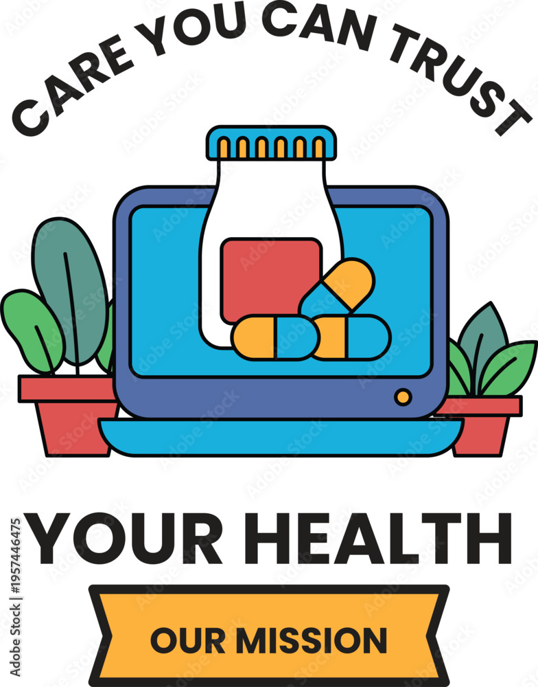 Naklejka premium Healthcare trust symbolized by pills and bottle