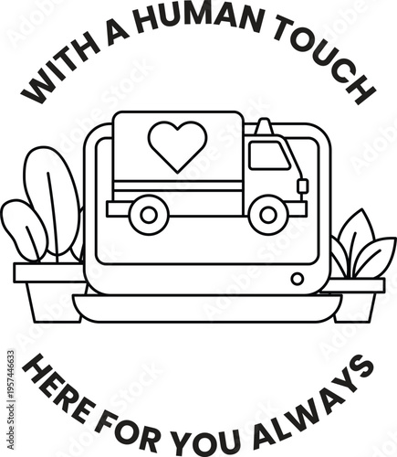 Laptop displays delivery truck with heart symbol