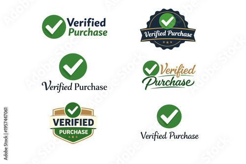 Verified purchase logos collection with check marks in various styles and colors