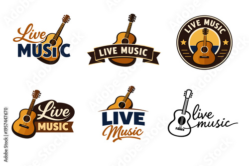 Acoustic guitar logos for live music events and promotions