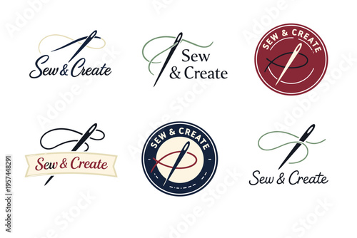 Creative sewing logos featuring needles and threads in elegant designs