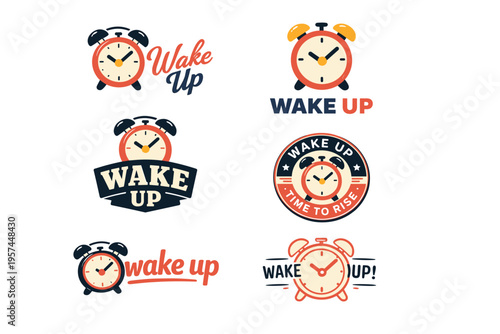 Wake up alarm clock designs: vintage style, bold text, motivational message
