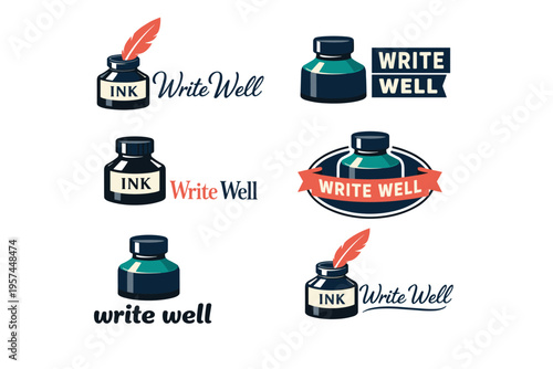 Creative ink bottle logos with write well typography designs