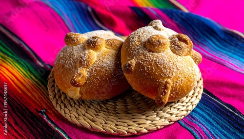Wallpaper Mural Traditional Pan de Muerto Bread on Colorful Mexican Blanket. Torontodigital.ca
