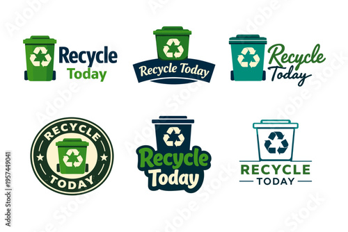 Recycling bin designs with eco-friendly logos and slogans