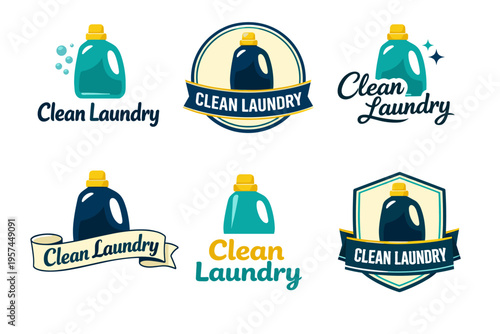 Clean laundry detergent logos collection with modern design elements