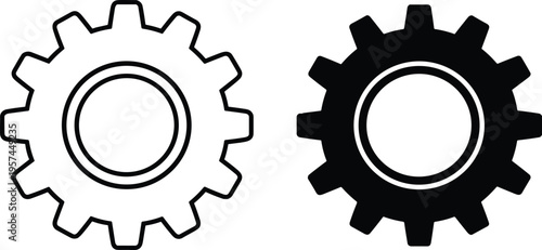 Black and white gear icons representing mechanical engineering, industrial machinery, technology settings, configuration tools, and system design 