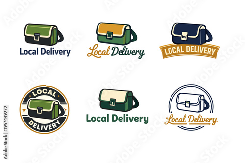 Collection of vintage style local delivery logos with messenger bags