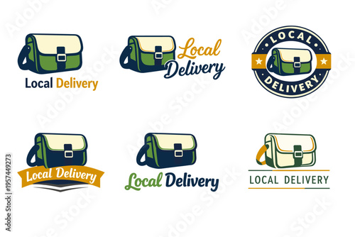 Local delivery logo designs with mailbag icons and text variations