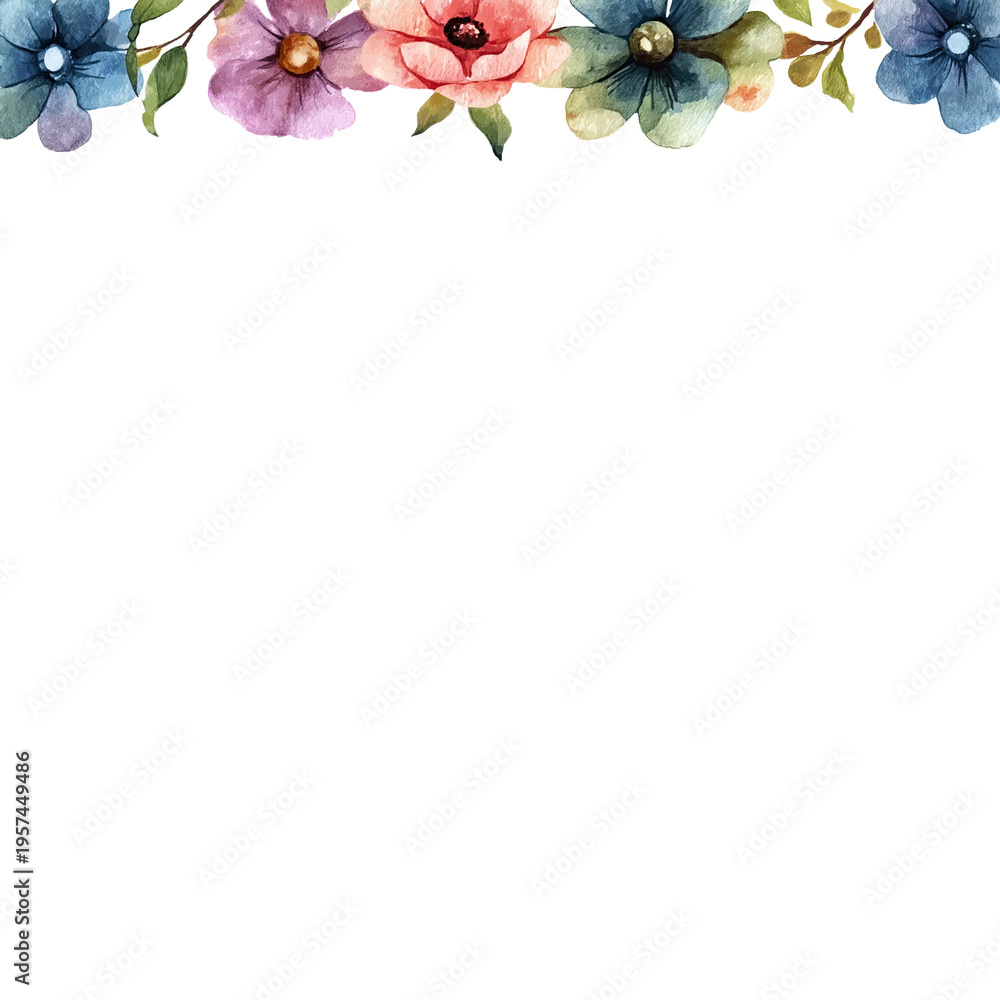 Fototapeta premium Watercolor floral elements and frames isolated on white background, botanical design set