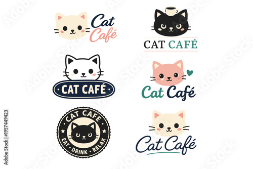 Adorable cat café logo designs featuring playful feline illustrations