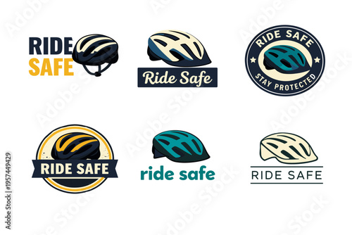 Bicycle helmet safety logos with ride safe messages