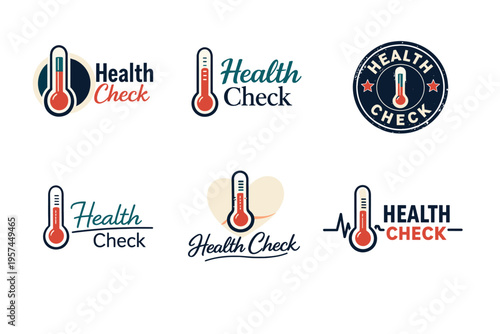 Health check icons with thermometer and heart symbol