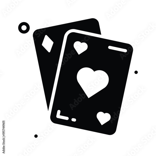 A glyph icon of poker cards used for playful prank concept