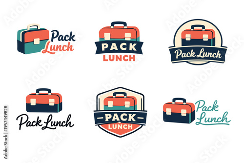 Pack lunch logo variations with suitcase design for branding