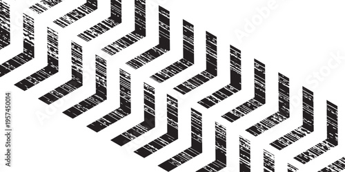 Grunge tire track, wheel braking marks. Truck, car or motorcycle tread pattern silhouette. Auto race, motorsport, speed racing design element. Vector illustration