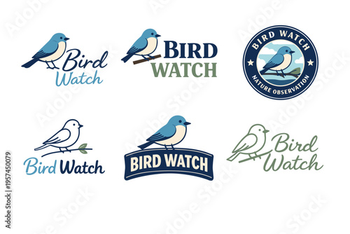 Bird watch logos with blue birds and nature themes