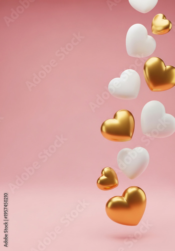 Floating heart shapes artfully enhance warm romantic vibes