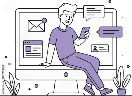 Mobile Messaging Concept Man Using Smartphone with Chat Interface.