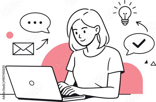 Customer Support and Online Communication Woman Using Laptop.