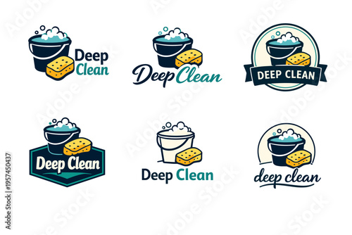 Deep clean logo collection with bucket, soap, and sponge designs