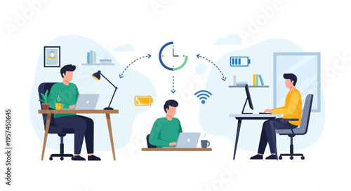 Remote Work & Distributed Teams: Productivity, Time Management, and Connectivity Illustration