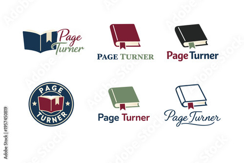 Diverse book logos collection featuring page turner designs