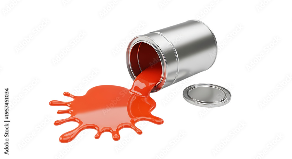Fototapeta premium Paint bucket spill with red paint splash isolated on white background