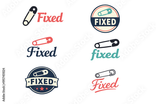 Collection of fixed logo designs featuring safety pin icons