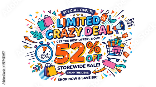 Colorful Promotion Banner for Limited Crazy Deal Sale