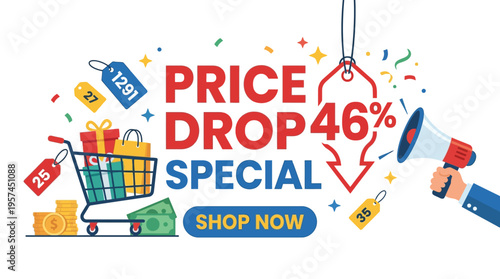 Price Drop Special Banner with Shopping Cart and Discounts