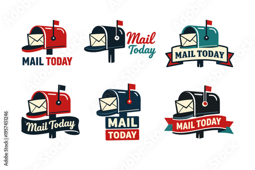 Retro mailbox icons with mail today banners in various designs