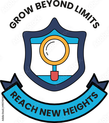 Bold emblem with shield and magnifying glass