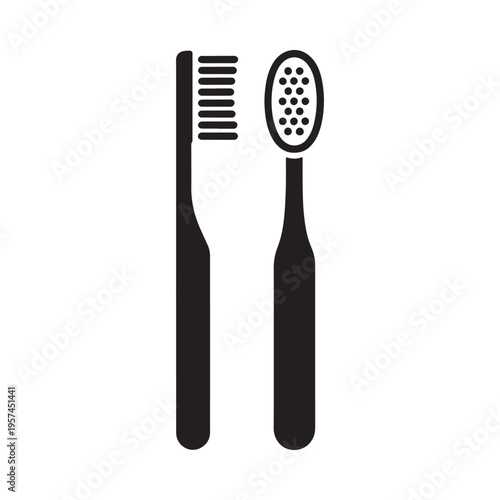 Simple black and white illustration of a toothbrush and electric toothbrush