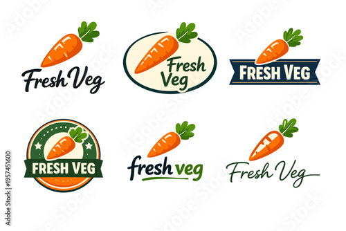 Colorful carrot logo designs with fresh veg text in various styles
