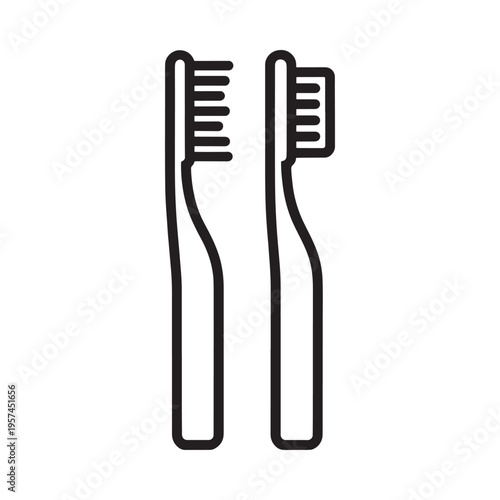 Two black and white outline illustrations of different toothbrush designs