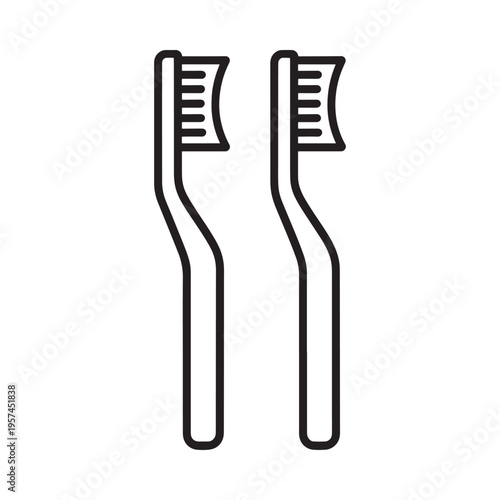 Two black and white outlined toothbrushes standing vertically on a white background